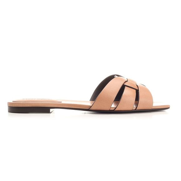 Saint Laurent YSL Tribute Nu Pieds 05 Corda Beige Leather Slide Sandal Flat 39.5 - Picture 3 of 15